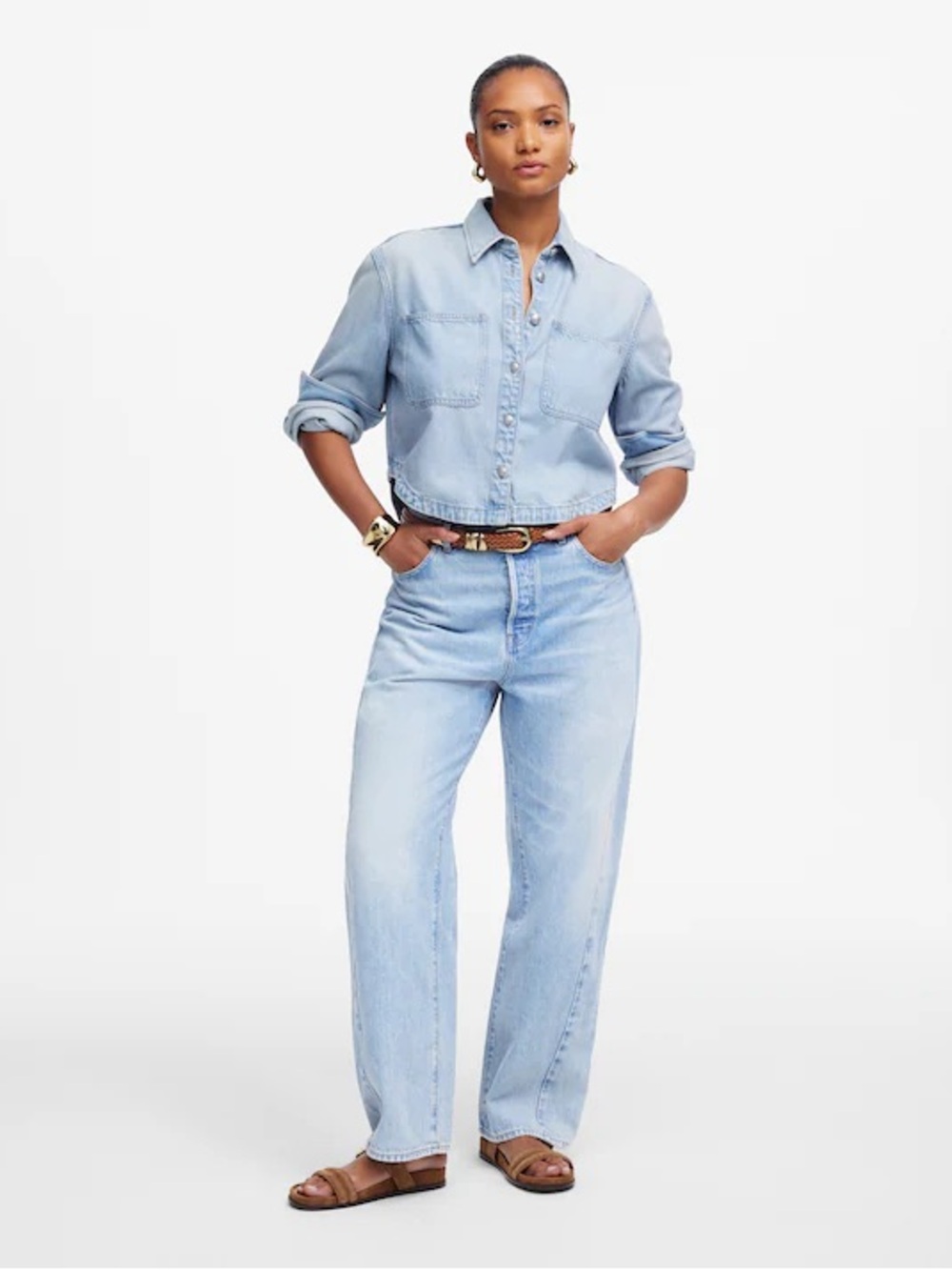 Madewell The Petite Curvy Pieced Barrel-Leg Jean in Foster Wash Size 28P NWT